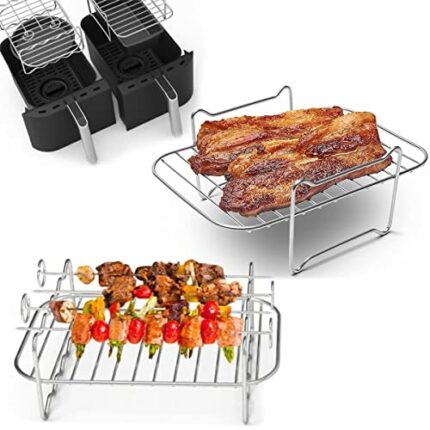 Your's Bath 2Pcs Air Fryer Rack for Double Basket Air Fryers 304 Stainless Steel Grilling Rack Air Fryer Accessories Cooking Rack for Oven Microw
