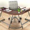 SHW Corner Home Office Desk, Walnut