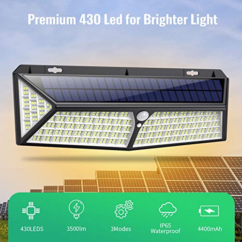 kilponene Solar Lights Outdoor 430 LED【USB Charging & 3500 Lumen】 Solar Motion Sensor Security Lights 4400mAh Solar Powered Lights Wall Lights Wa