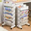 Rosvola Mobile Bookshelf, Stable Structure Plastic Storage Organizer Shelf for Study Mobile Bookshelf with Wheels Movable Bookshelf Cart Book Car