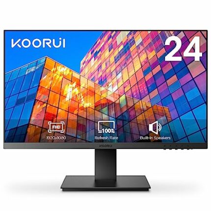 KOORUI 24 Inch Computer Monitor FHD 1920 x 1080p 100HZ, Built-in Speakers, Ultra-Slim Bezels, 75mm VESA Mountable, Tilt Adjustable, HDMI, VGA, Bl