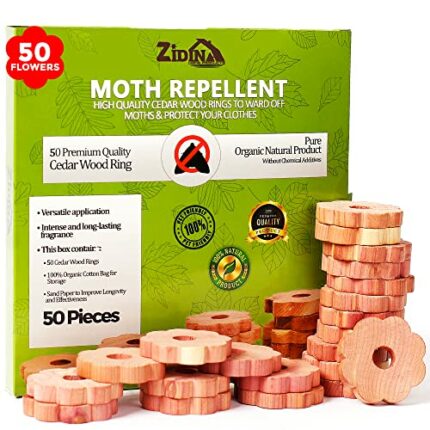 Zidina Moth Repellent for Wardrobes - 50 Rings - Natural Cedar Rings Moth Repellent - Anti Moth Products Wardrobe - Moth killer for Wardrobe - Mo