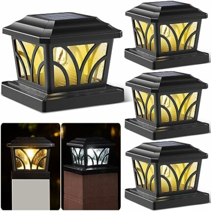 Siedinlar Solar Post Caps Lights 2 Modes LED Aluminum Edison Solar Post Lights Outdoor Deck Fence Cap Light for 4x4 5x5 6x6 Posts Patio Garden De