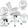 EMMA + OLIVER Mid-Back Light Gray Mesh Ergonomic Task Office Chair, White Frame - Flip-Up Arms