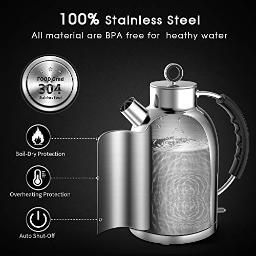 ASCOT Electric Kettle, Stainless Steel Electric Tea Kettle Gifts for Men/Women/Family 1.6L 2200W Retro Tea Heater & Hot Water Boiler, Auto Shut-O