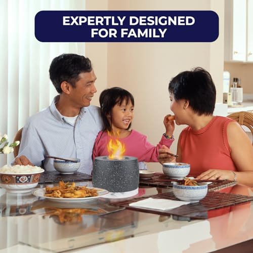 Idyfodol Tabletop Fire Pit Bowl for Indoor Outdoor - Portable Concrete Tabletop Fireplace with Ceramic Base for Garden Balcony Living Room Dining