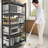 JHKGY 5-Tier Storage Shelving Unit Metal Shelf, Foldable Shelves with Wheels Storage Shelving Unit,Organizers Rolling Cart Display Wire Rack,for