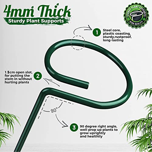 OAHAO 6 Pack Plant Stakes for Flowers, Metal Single Stem Plant Support, Plant Cage Support Ring with 10 pcs Plant Clips for Climbing Plants Garde