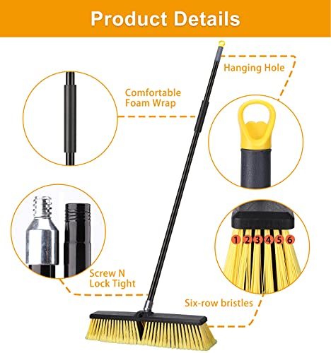 Garden Broom Outdoor Heavy Duty,Telescopic Long Handle with Stiff Bristles Concrete Brooms Floor Brush for Cleaning Scrubbing Driveway Yard Tile