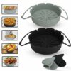 Black Silicone Air Fryer Liners Round - Ninja Air Fryer Accessories With Handle - Non-Stick, Durable, & Reusable Air Fryer Liners - 7.8 Inch & 8.