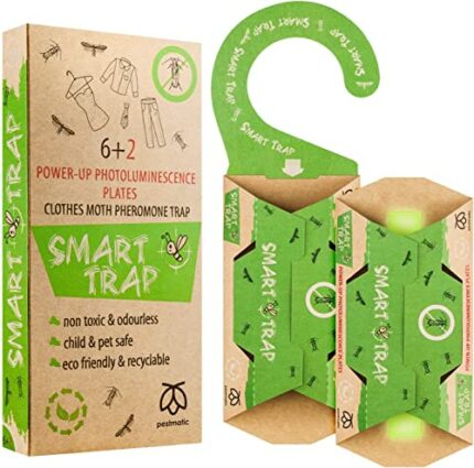 Pestmatic Smart Moth Trap, 8 Clothes Moth Monitoring Traps for Wardrobe, 6+2 Anti Moth Pheromone Trap + Power-Up lighting Plates, Sticky Traps, A