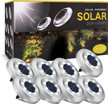 ZFITEI Solar Deck Lights Solar Powered - 8 LED Ground Lights for Landscape，Walkway，Lawn ，Steps Decks，Pathway Yard Stairs Fences, Outdoor Garden D