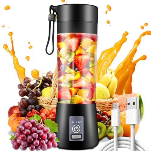 Portable Blender, Mini Mixer with Six Blades and USB Charging, 380Ml Traveling Fruit Veggie Juicer Cup, Personal Blender Suitable for Baby Food,