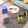 CHEWYNP footstool Home Foldable Footrest Linen Storage Ottoman Square Cube Foot Rest Stool/Seat for Home Living Room Fitting Room Bedroom Office
