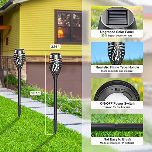 GEARLITE Solar Lights Outdoor Garden, 6 Pack Waterproof Solar Torch Lights with Realistic Flickering Flame, Solar Powered Garden Ornaments for Pa