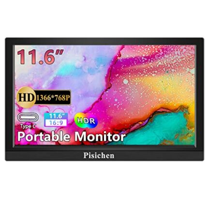 Pisichen Portable Monitor, 11.6 Inch HD 1366x768 IPS Screen with Dual Speakers, HDMI USB Type-C Small Monitor for Laptop PC Phone