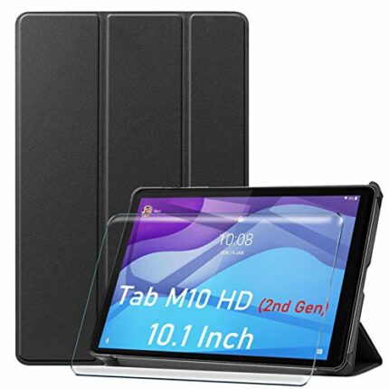 HYMY Lenovo Tab M10 HD 2nd Gen Case + 1PCs Tempered Film for Lenovo Tab M10 HD (2nd Gen) 10.1" TB-X306X - Flip Case Cover Premium Leather Folio C