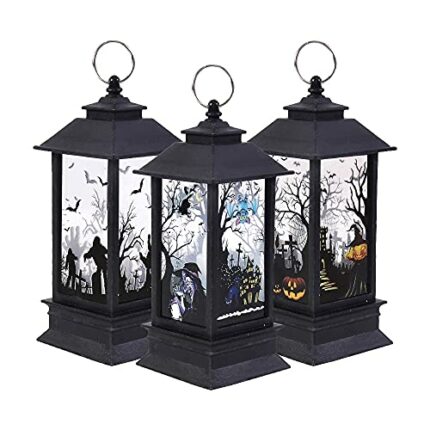 3PCS Halloween Pumpkin Lanterns Witch Castle Ghost Vintage Candle Lantern Halloween Lights with LED Tea Light Lampion Flame Lamp Fireless Candles