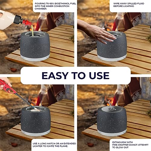 Idyfodol Tabletop Fire Pit Bowl for Indoor Outdoor - Portable Concrete Tabletop Fireplace with Ceramic Base for Garden Balcony Living Room Dining