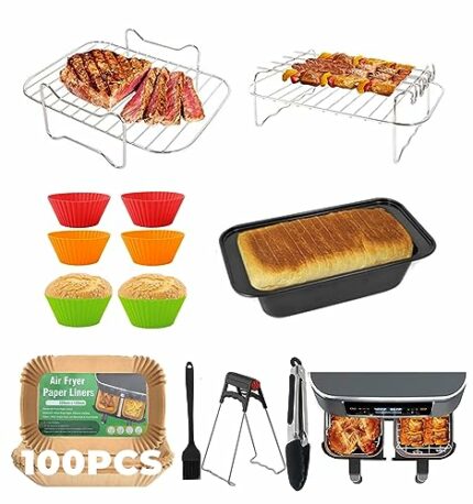Kaiwuqn Ninja air fryer accessories, Air Fryer Accessories for Ninja Dual AF300UK, AF400UK, &7.6L-9.5L Dual air fryers. Including air fryer rack,