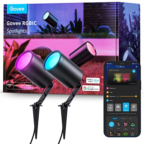 Govee Outdoor Spot Lights, Halloween Decoration, IP65 Waterproof Uplight Landscape Spotlights, Smart WiFi Garden Light Work with Alexa, RGBIC Col