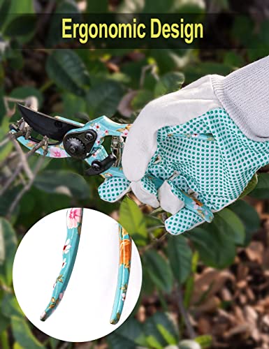 Gardening Gifts For Women, TOYPOPOR 6Pcs Garden Tools Set with Floral Print, included Trowel Fork Scissors 2 Candles and Gloves, Mother's day Bir