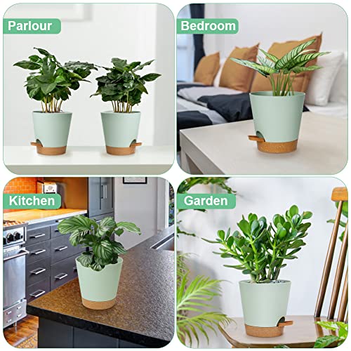 OFFCUP Plant Pots, 3pcs Plastic Plant Pots, 16.5cm Self Watering Plant Pots with Drainage Holes, Saucers and Reservoir, Suitable for Plants Indoo