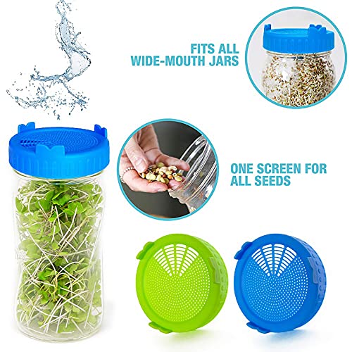 6Pcs Seed Sprouting Jar Kit - Wide Mouth 86mm Caliber Food Grade Pp Plastic Sprouting Jar Lid, Seed Mason Jar, for Growing Broccoli, Alfalfa, and