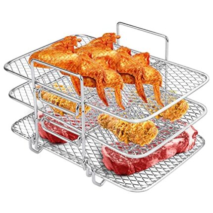 Jetcloud Air Fryer Rack Compatible with Ninja Dual Air Fryer 3 Stackable Air Fryer Accessories 304 Stainless Steel Grilling Rack Cooking Toast Ra