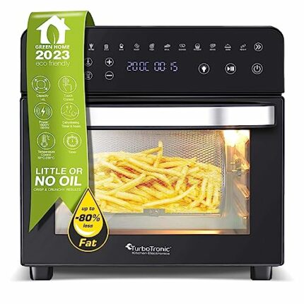 TurboTronic Digital Mini Oven - 4-in-1 Hot Air Oven and Hot Air Fryer XXL Version 14L Black/Silver Including Rotisserie & Many Accessories Chip B