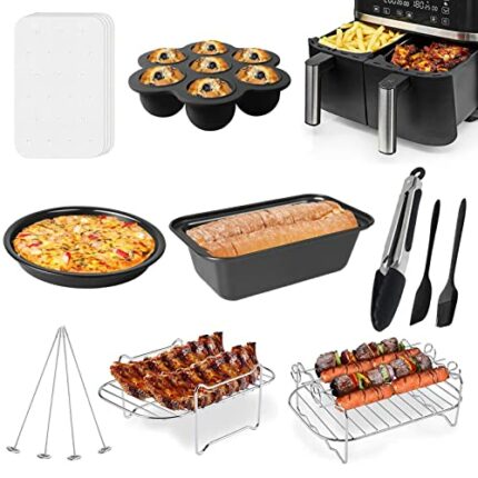 Air Fryer Accessories, Set of 9 Fit for Ninja Foodi Air Fryer AF300UK, AF400UK, Include Cake & Pizza Pan, Air Fryer Rack, Dual Air Fryer Accessor