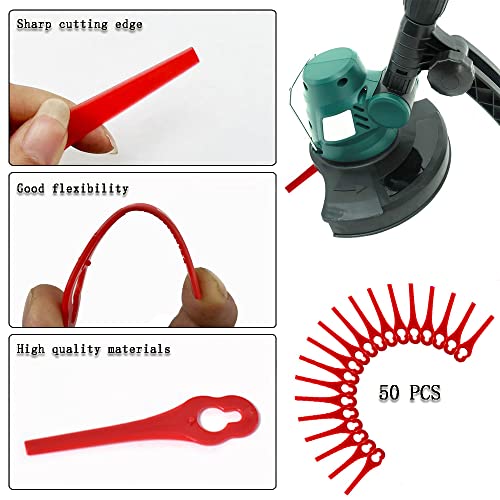 DHinkyoung 50 Pcs Plastic Grass Trimmer Blades, Durable Lawn Mower Replacement Blades Compatible with Terratek Cordless Strimmer 18V/20V, TTCGT18