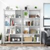 armocity Bookshelf 5 Tier Tall Industrial Bookcase Wood Metal Frame Standing Book Shelf, Display Bookshelves Storage Organizer for Bedroom Living
