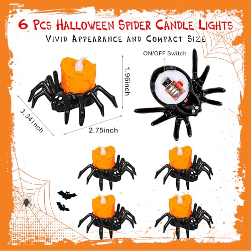 OBISEN Halloween Tea Lights Candles,Flameless Spider Led Candle,6 Pack Battery Candle Halloween Lights for Halloween Decorations Outdoors & Indoo