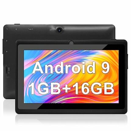 Haehne 7 Inch Tablet PC, Android 9.0 GMS, 1024 * 600 HD Display Screen, 1GB+16GB Quad Core, Dual Cameras 2.0MP+0.3MP, WiFi, Bluetooth,Black