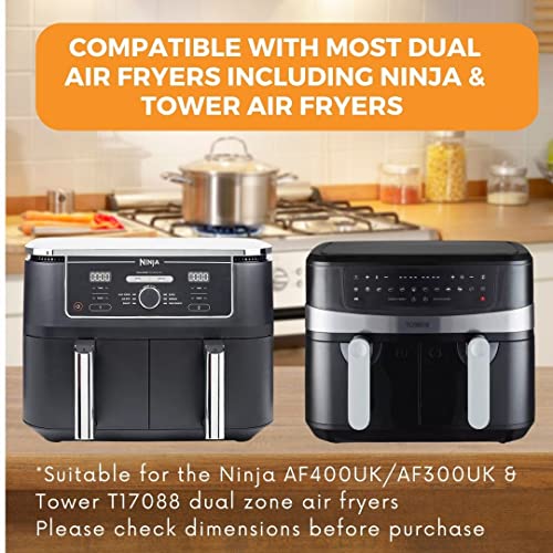 Silicone Air Fryer Liner for Ninja Dual Air Fryer AF400UK, AF300UK & Tower T17088, Reusable Food Grade Silicone Pot Basket, 2 PCS Air Fryer Liner