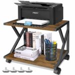 Desktop Printer Stand with 2 Tier Wood Storage Shelves, Rustic Printer Table, Multi-Purpose Desk Organizer for Fax Machine, Scanner, Files, 2 Tie