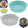 2 Pcs Air Fryer Silicone Liner, 7.9" Reusable Silicone Air Fryer Liners, Non-Stick Air Fryer Accessories for Ninja, Tower, COSORI (Blue + Gray)