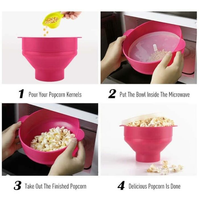 EMEF Microwave Popcorn Popper in an easy to make Popcorn Maker Collapsible Silicon Bowl (Red)