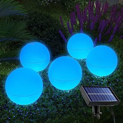 Mumaniu 5 LED Solar Lights Garden, 16 RGB Changing Colors Solar Globe Lights Globe Stake Light, Waterproof Landscape Globe Lights, Solar Pathway