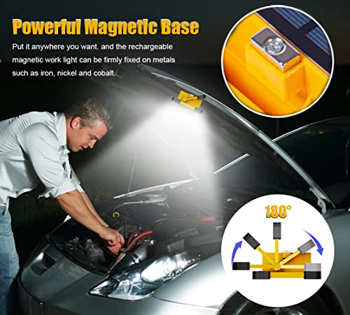 Solar Rechargeable LED Work Light, 80W Portable Camping Light & 11000mah Battery Power Bank, 4 Modes Floodlight USB Magnetic Light, IP65 Waterpro
