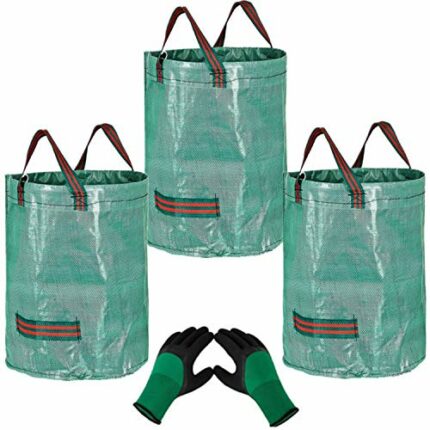 3Pcs 272L Heavy Duty Large Garden Waste Bags (H76cm,D67cm)&1 Gardening Gloves,Refuse Bags Garden Rubbish Bag Reusable Garden Waste Sacks,Grass Cu