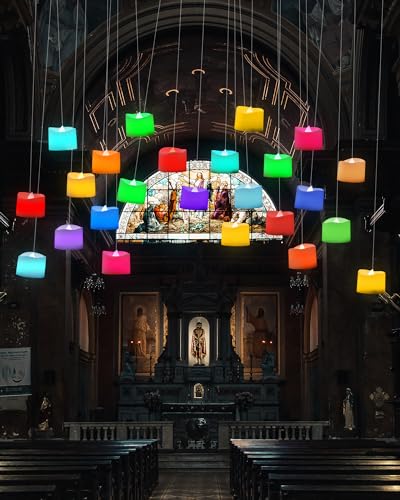 Homemory Pack of 24 7-Color Changing Tea Lights with Batteries, Long-Lasting Battery Operated LED Flameless Tea Light Candles, White Base, Ideal