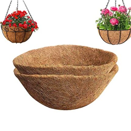 YUNSTK 2 Pcs Hanging Basket Liners 12 inch, Round Planter Liner Coco Fiber Replacement Liner, Natural Coconut Fibres Trough Liners for Hanging Ba