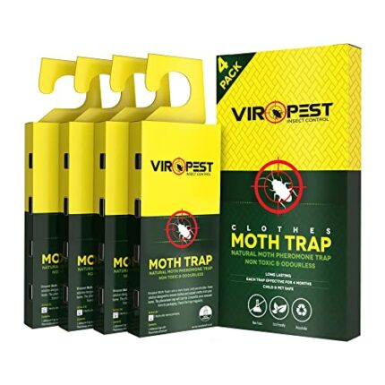 Moth Traps (4 Pack) for CLOTHES, CARPETS, WARDROBES & DRAWERS. Irresistible sticky pheromone glue board attracts and kills CLOTHES and CARPET MOT