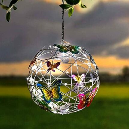 Akin Solar Garden Light Decoration Hanging Butterfly Ball Solar Lights Outdoor Garden Ornament Aluminum Waterproof Solar Powered Lanterns for Yar
