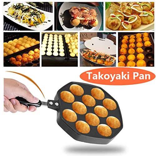 Aebleskiver Cast Iron NonStick Pan, 12 Cavities Aluminum Non-Stick Takoyaki Grill Pan Plate Octopus Ball/Pancake Maker Baking Mold for Other Dess