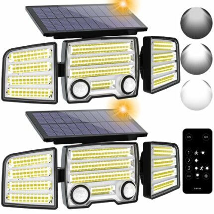SIDSYS Solar Outdoor Motion Sensors Lights, Long Endurance Flood Lights Outdoor with Remote Control 3 Mode 270° Wide Angle Security Lights IP65 W