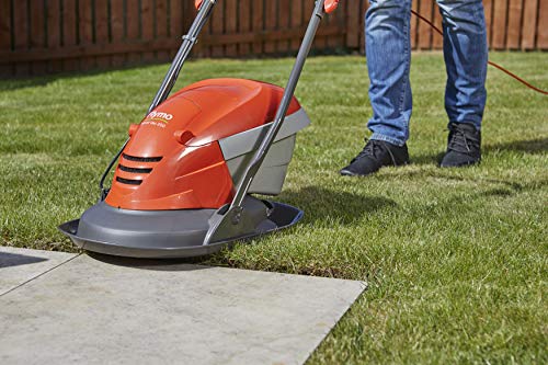 Flymo Hover Vac 250 Electric Hover Collect Lawn Mower - 1400W, 25cm Cutting Width, 15L Grass Box, Ambidextrous Handles, Folds Flat, Orange and Gr
