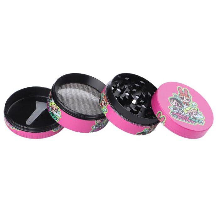 90's Cartoon Power Puff Stoned Girls - 50mm Custom Metal Herb Grinder Gift (Pink)